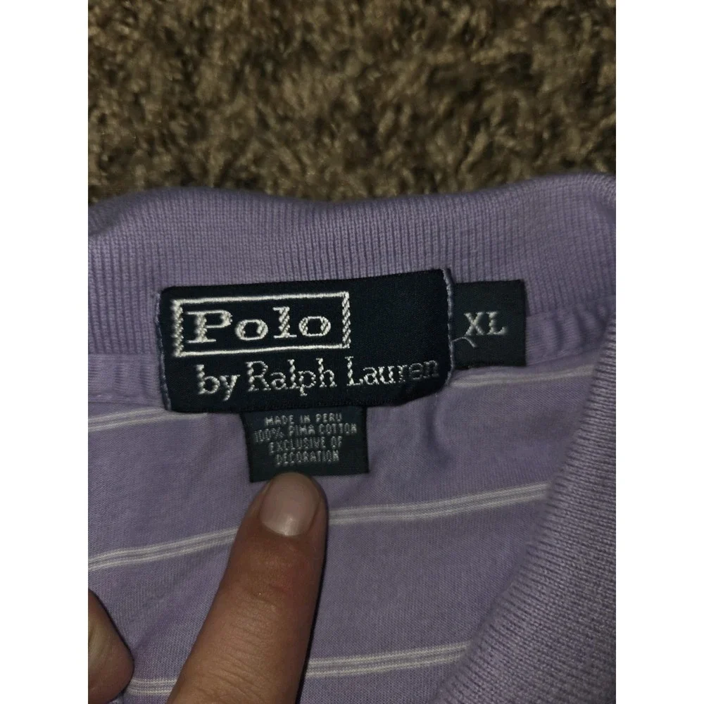 Vintage Polo Ralph Lauren Mens XL Purple Fine Stripe Pima Cotton Top Peru